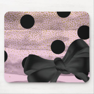Mousepad Ponto Rosa e Dourado Preto Elegante Laço Chique Gl
