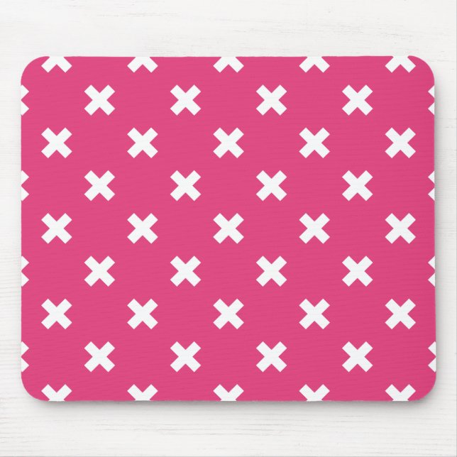 Mousepad Pontos de cruz brancos na fúcsia (Frente)