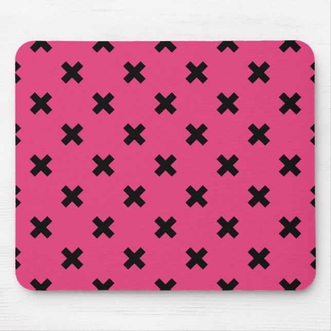 Mousepad Pontos de cruz pretos na fúcsia (Frente)