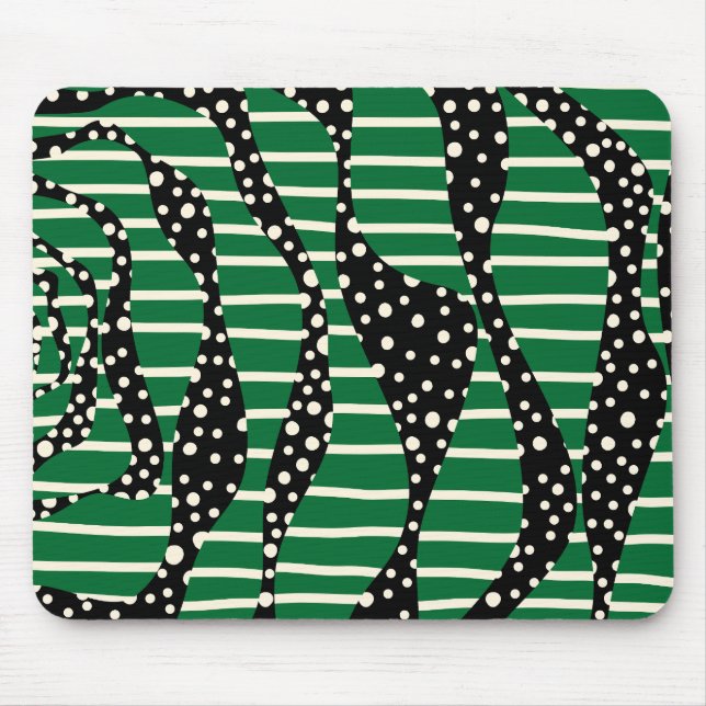 Mousepad Pontos e faixas 2 - Verde, creme e preto (Frente)