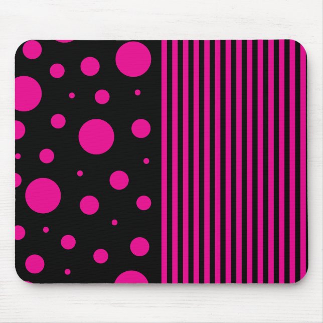 Mousepad Pontos e tiras em magenta e preto (Frente)