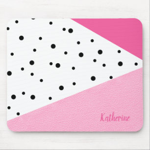 Mousepad Pontos pretos de couro preto, geométricos moderno