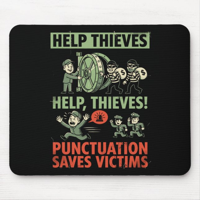 Mousepad Pontuação salva vítimas Gramática inglesa engraçad (Frente)