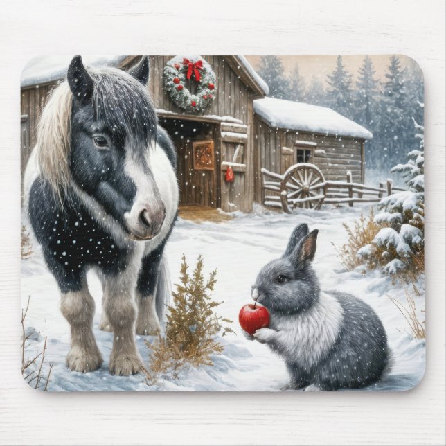 Mousepad Pony e Coelho na Fazenda de Natal (Frente)