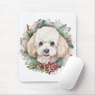 Mousepad Poodle Christmas Wreath Festivo