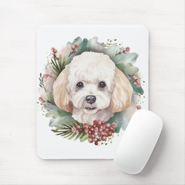 Mousepad Poodle Christmas Wreath Festivo (Com mouse)