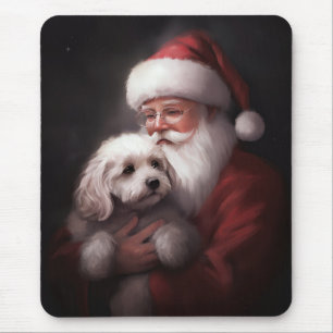Mousepad Poodle com Papai Noel Natal Festivo