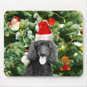 Mousepad Poodle Dog Árvore de Natal Snowman Red Santa Hat