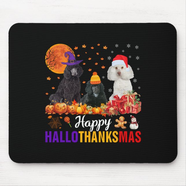 Mousepad Poodle Dog Puppy Hallothanksmas Halloween Thanksgi (Frente)