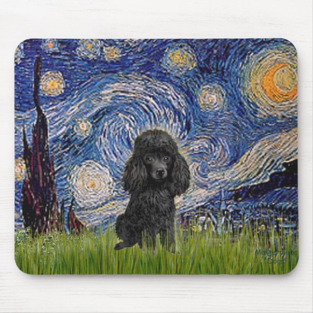 Mousepad Poodle (preto 1) - Noite Estrelada (Frente)