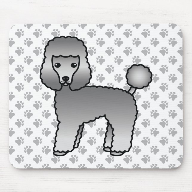 Mousepad Poodle Toy Cinza Fofo Cachorro Cartoon (Frente)