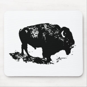 Mousepad Pop Art Black White Buffalo Bison Silhouette