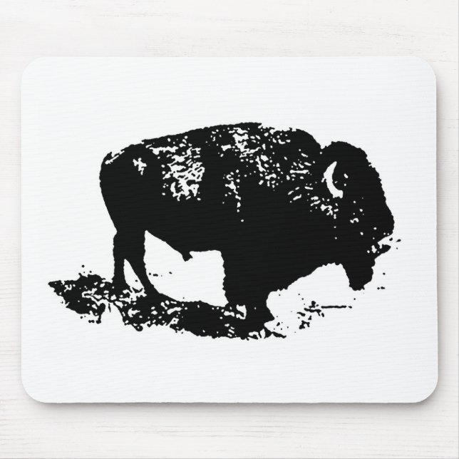 Mousepad Pop Art Black White Buffalo Bison Silhouette (Frente)