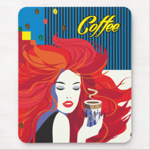Mousepad Pop de Arte "Linda Mulher Moda com Café"