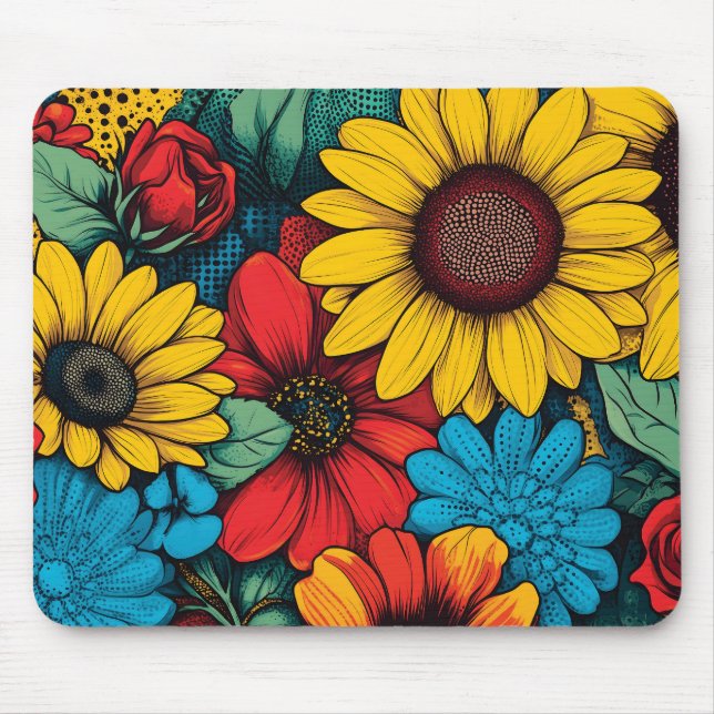 Mousepad Pop de-arte vibrante Design Floral com girassóis (Frente)