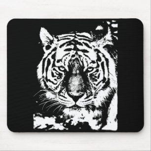 Mousepad Pop de Modelo de Cabeça Tigre Preta e Branca