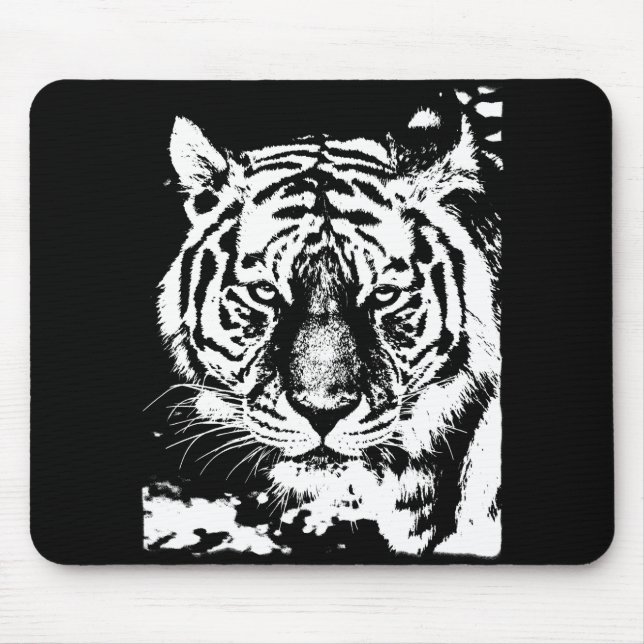 Mousepad Pop de Modelo de Cabeça Tigre Preta e Branca (Frente)
