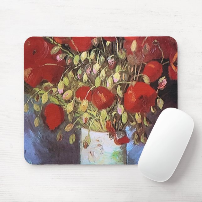 Mousepad Poppies vermelhos Van Gogh em Vase (Com mouse)