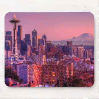 Mousepad Por do sol atrás da skyline de Seattle do parque