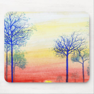 Mousepad Por do sol com árvores azuis