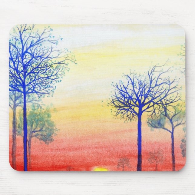 Mousepad Por do sol com árvores azuis (Frente)