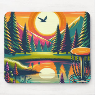 Mousepad Pôr do Sol e Árvores do Golf de Disco Retroativo