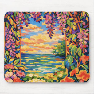 Mousepad Pôr do Sol Floral Oceânico Vibrante Jardim – Fauve