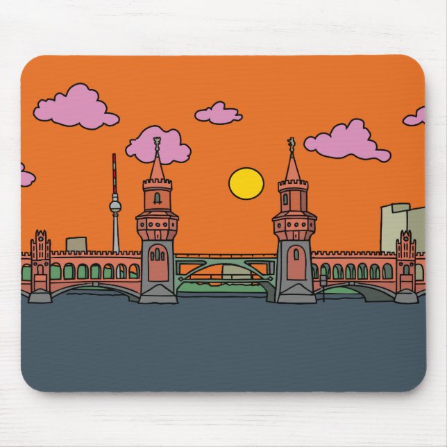 Mousepad Por do sol na ponte de Oberbaum em Berlim (Frente)