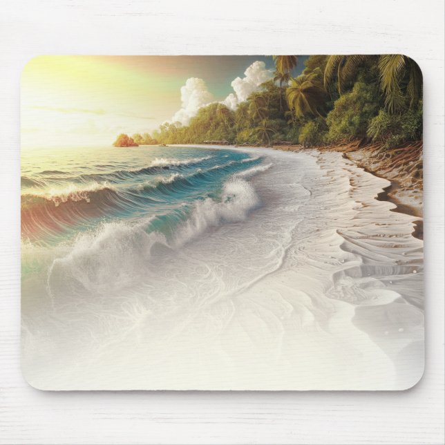 Mousepad Pôr do Sol na Praia Paradisíaca Rústica Litorânea (Frente)