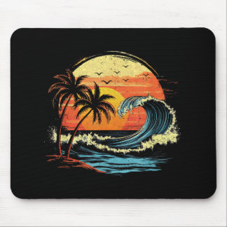 Mousepad Pôr do Sol Retrô Tropical Vintage Praia Palmeira p