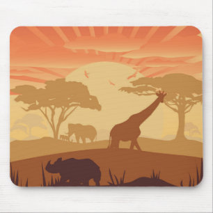 Mousepad Pôr do Sol Safari Silhueta da Vida Selvagem Mesa d