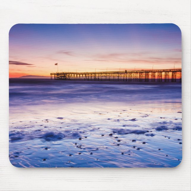 Mousepad Pôr do sol sobre o píer e a praia de Ventura (Frente)