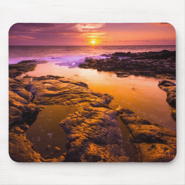 Mousepad Pôr do sol sobre poças de maré, Havaí (Frente)