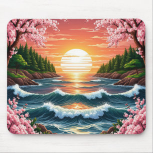 Mousepad Pôr do sol vibrante sobre as ondas do oceano