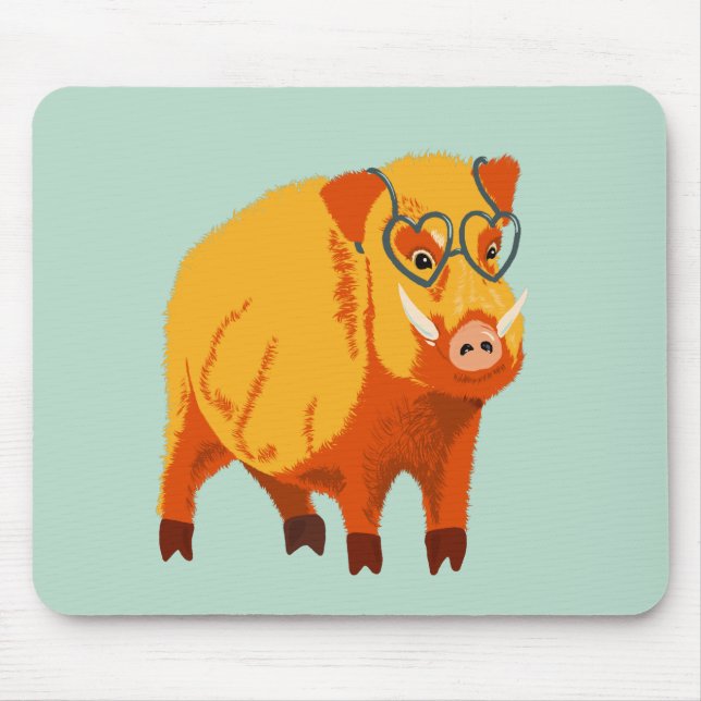 Mousepad Porco Bonito - Alça De Geek Com Óculos (Frente)