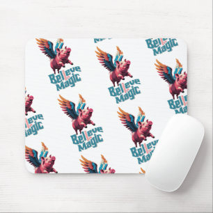 Mousepad Porco bonito com asas coloridas   Acredita em Mági