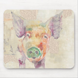 Mousepad Porco de Colagem de Fazenda de Aquarela