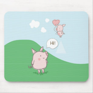 Mousepad Porco Flutuante Bonito Dizendo Oi