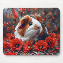Mousepad Porco-guineense entre Flores Vermelhas