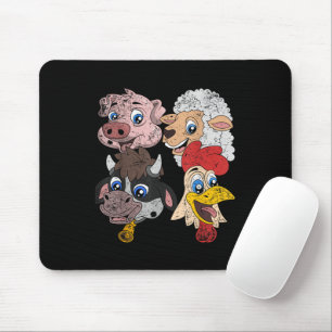 Mousepad Porco Ovelha Vaca Frango Crianças Pequenos Animais