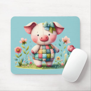 Mousepad Porco Patchwork Caprichoso em Jardim Floral