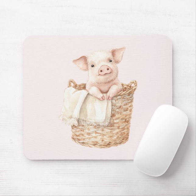 Mousepad Porco Rosa numa Cesta (Com mouse)