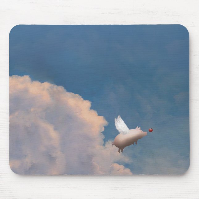 Mousepad porco voador perseguindo uma pastilha de rato de m (Frente)
