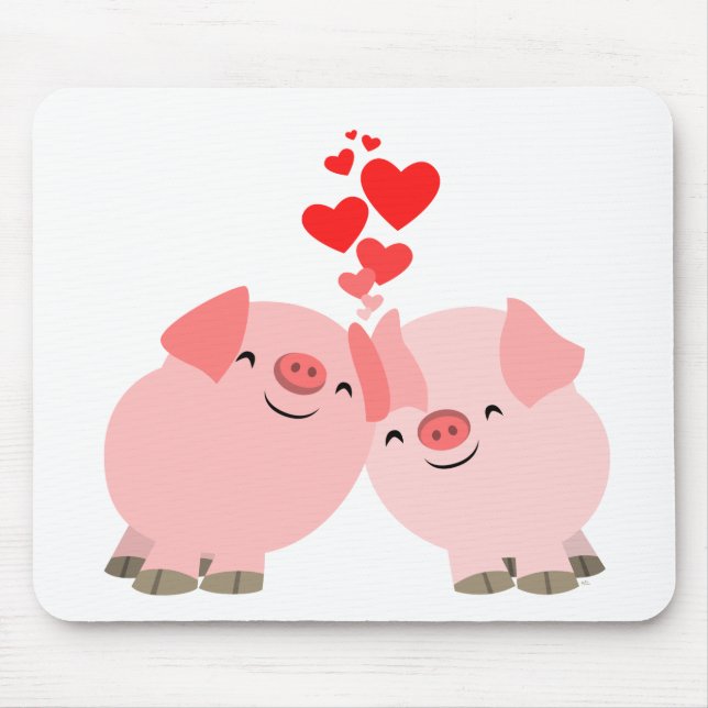 Mousepad Porcos bonitos dos desenhos animados no amor (Frente)
