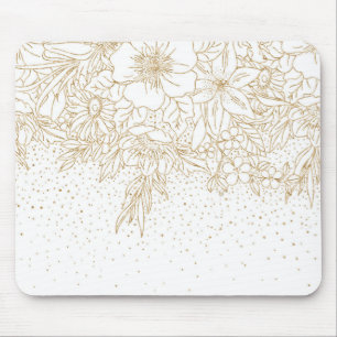 Mousepad Porcos florais Dourados e design de confete