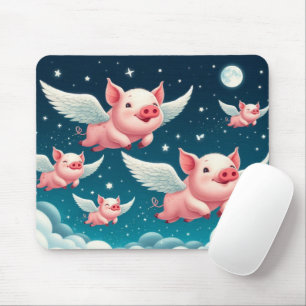 Mousepad Porcos voadores brancos em grão no céu noturno est