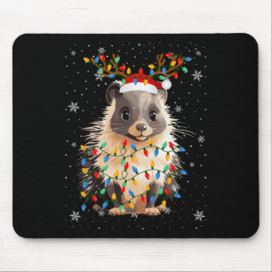 Mousepad Porcupine Animal Santa Hat Árvore de Natal Feia