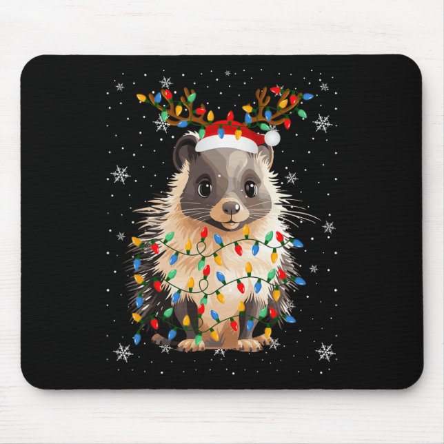Mousepad Porcupine Animal Santa Hat Árvore de Natal Feia (Frente)