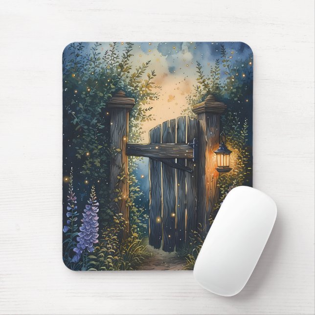 Mousepad Porta De Jardinagem Encantada Sob Céu Firefly (Com mouse)