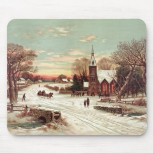 Mousepad Portão da Cena de inverno na véspera de Natal